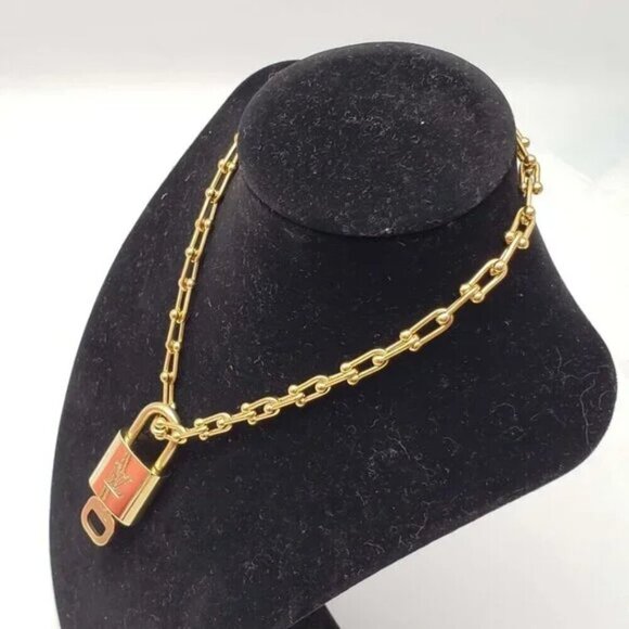 Authentic Louis Vuitton Lock and Key Gold Color with Gold Plated Chain Necklace - Picture 3 of 8